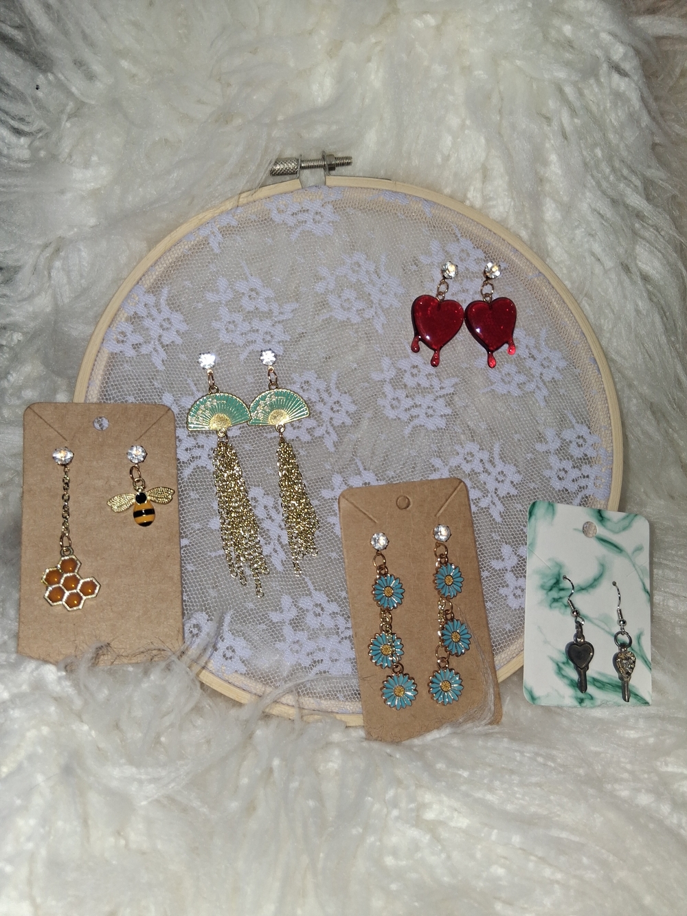 Handmade Earring Holder With 5 Pairs Of Handmade Dangle Earrings